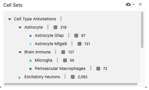 Screenshot of Cell Set Manager View